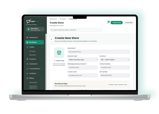 Cart Plus store creation flow