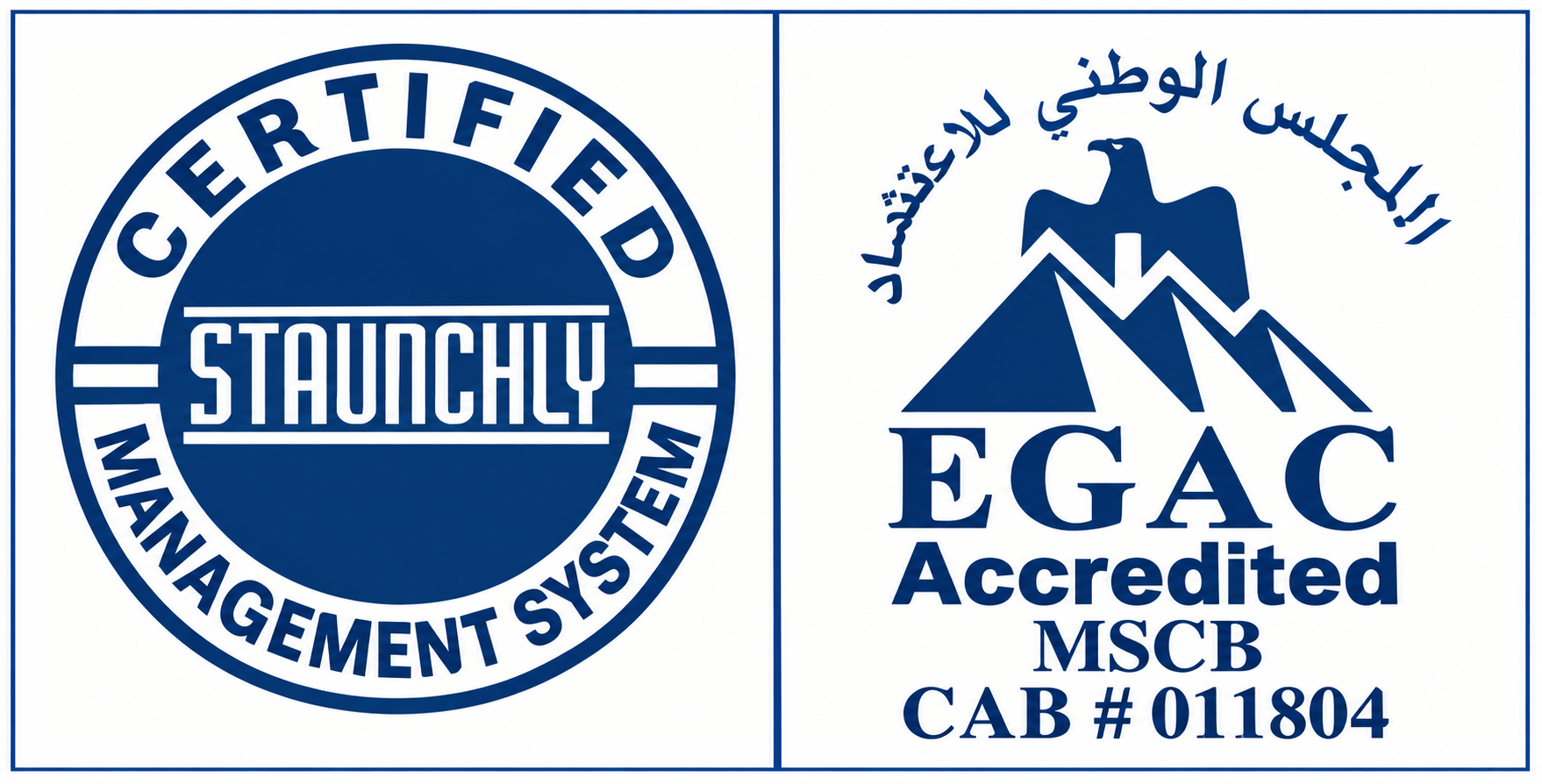 Staunchly and EGAC certification marks